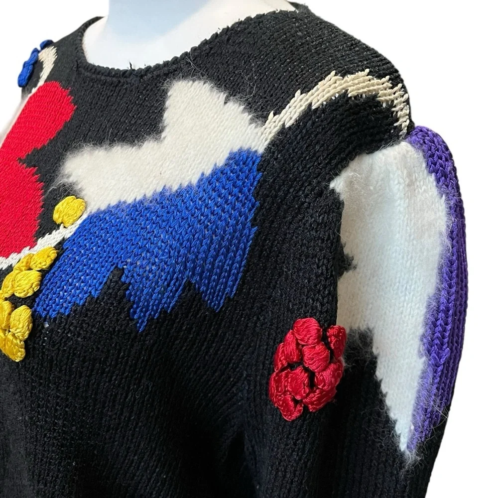 VTG Alexandria Sweater Womens Large Bold Color Block Angora 80s Statement